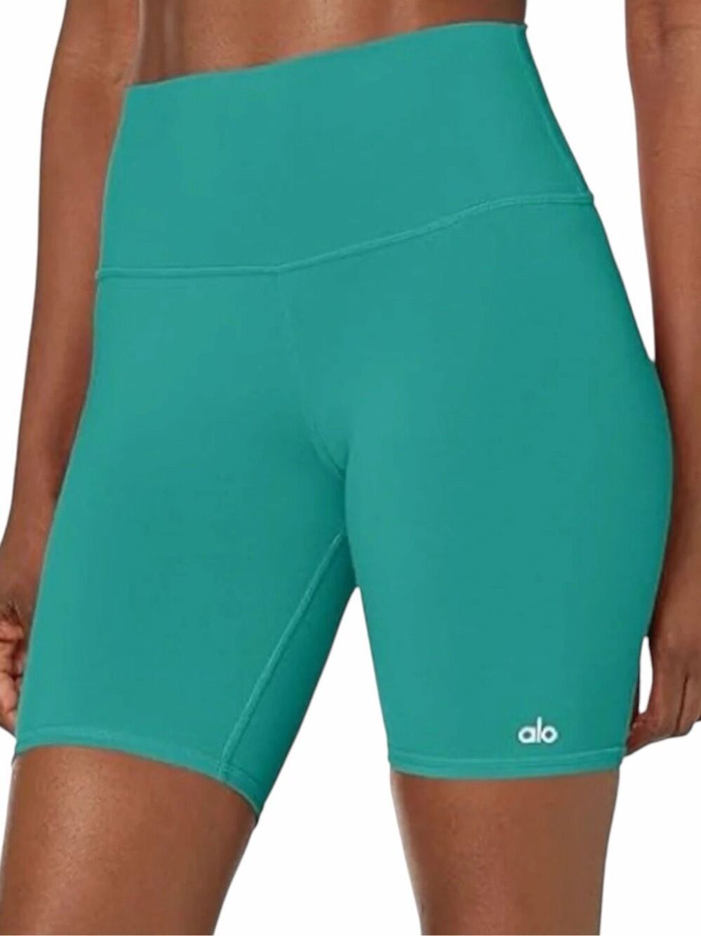 ALO YOGA Ocean Teal High-Waist Biker Shorts Airbrush Large
